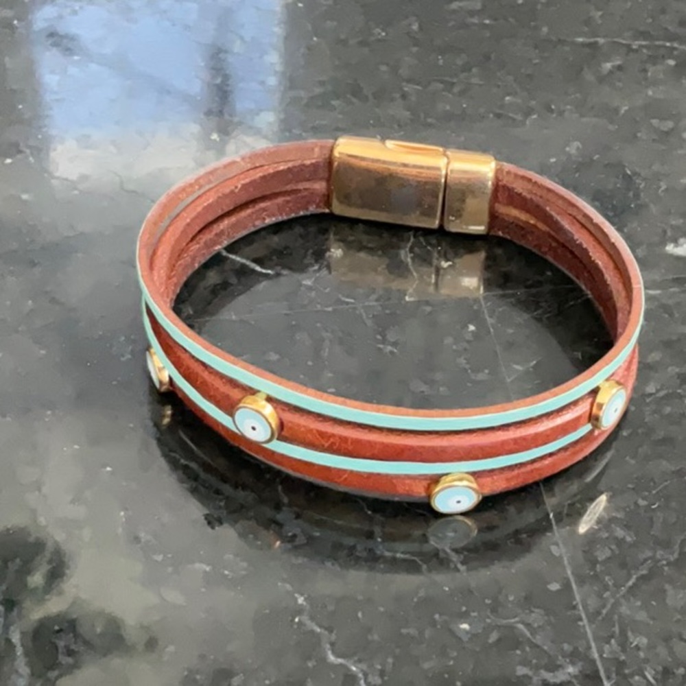 Evil Eye Leather Bracelet ~ Santorini